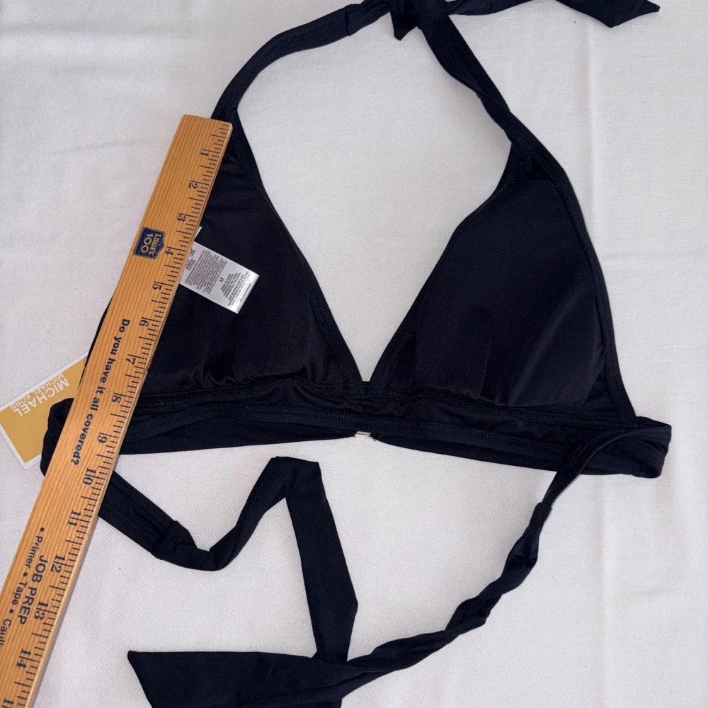 Michael Kors Bikini Top M Black NEW Halter Triangle Logo Ring MM5W275S